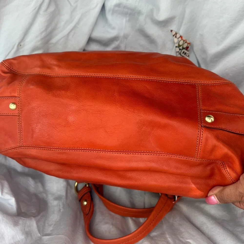 Coach Orange red Leather Shoulder Bag with Scarf Accent - Picture 2 of 10